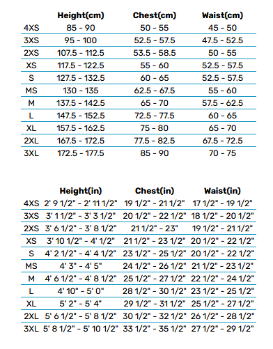 2025 CSkins Junior Wetsuits 0 Size Chart